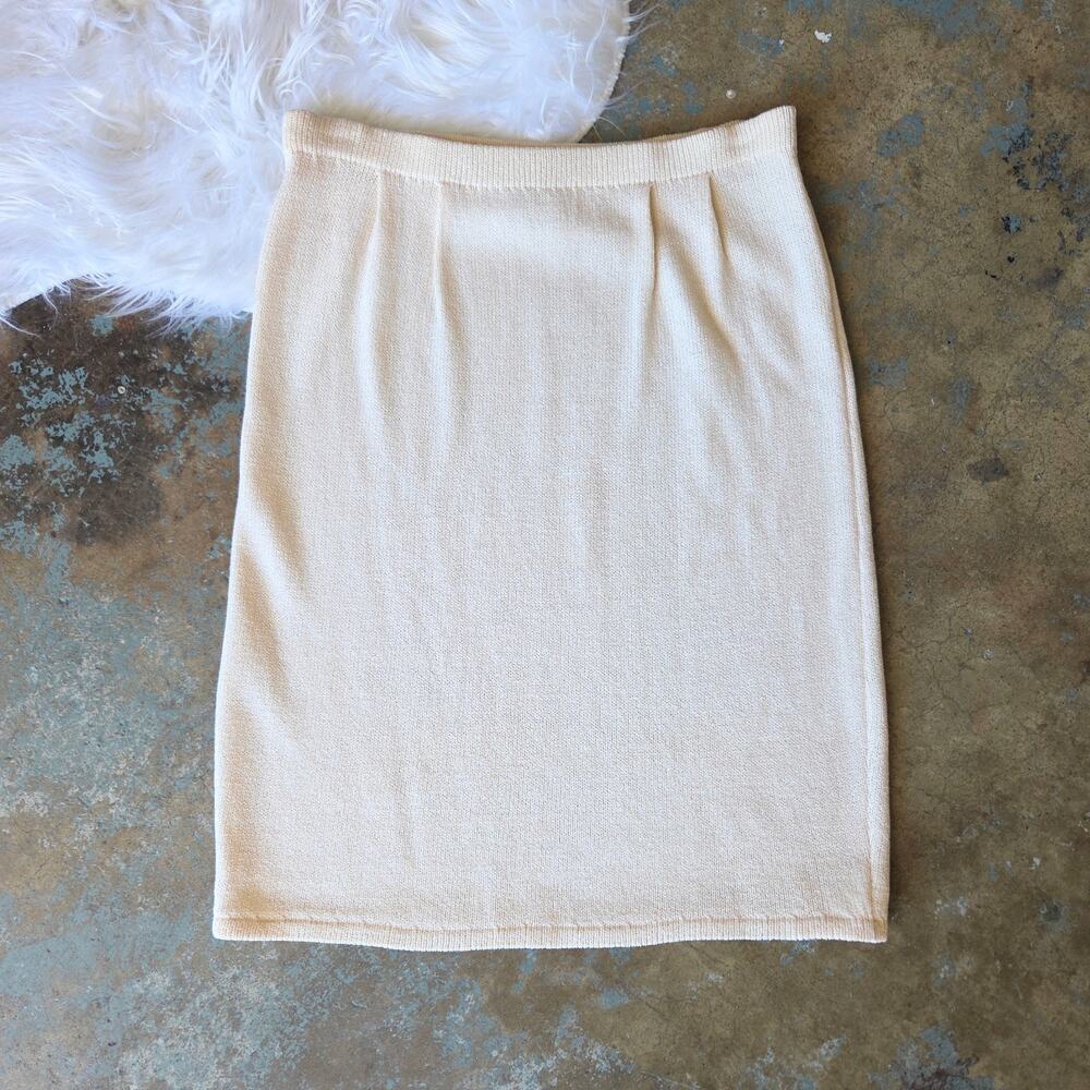 St John Ivory Pencil Skirt Size 4 Santana Knit USA Career Corporate Wool